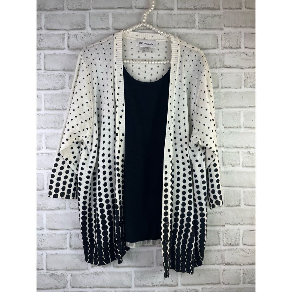Cathy Daniels One piece Sweater Set Tank and Sweater Black and White Size 1X Dot